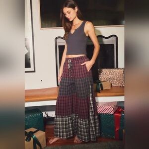 New Oddi Bohemian Wide Leg Plaid Patchwork Pants
